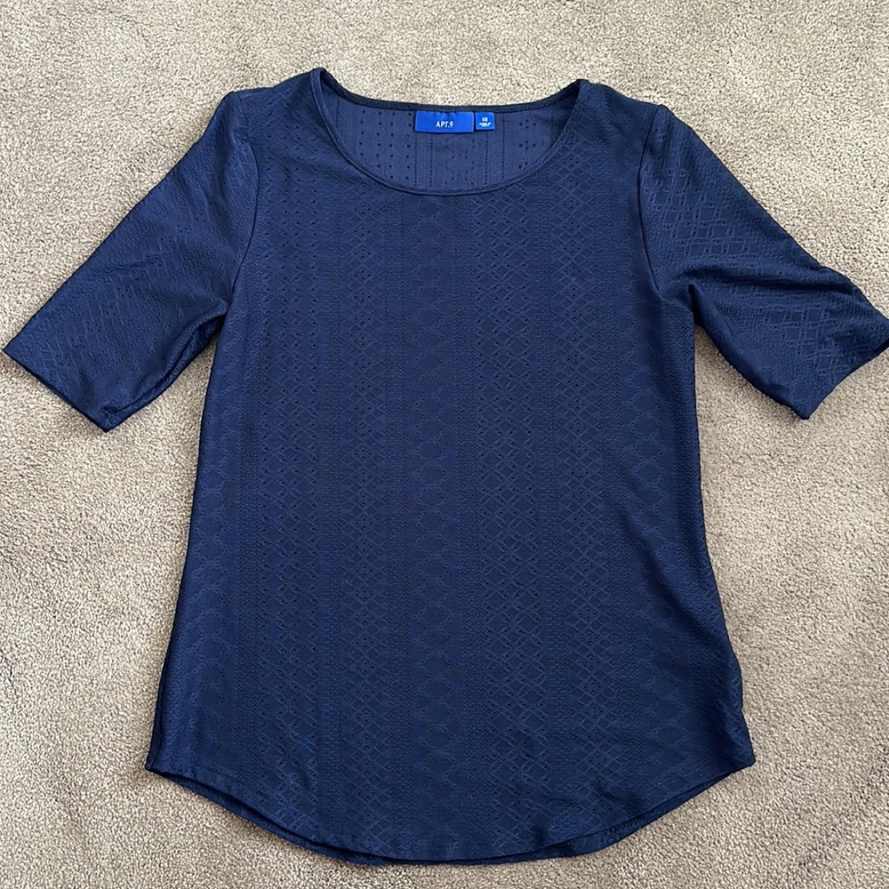 Apt 9 navy blue scoop neck pull over dressy blouse - Picture 5 of 9